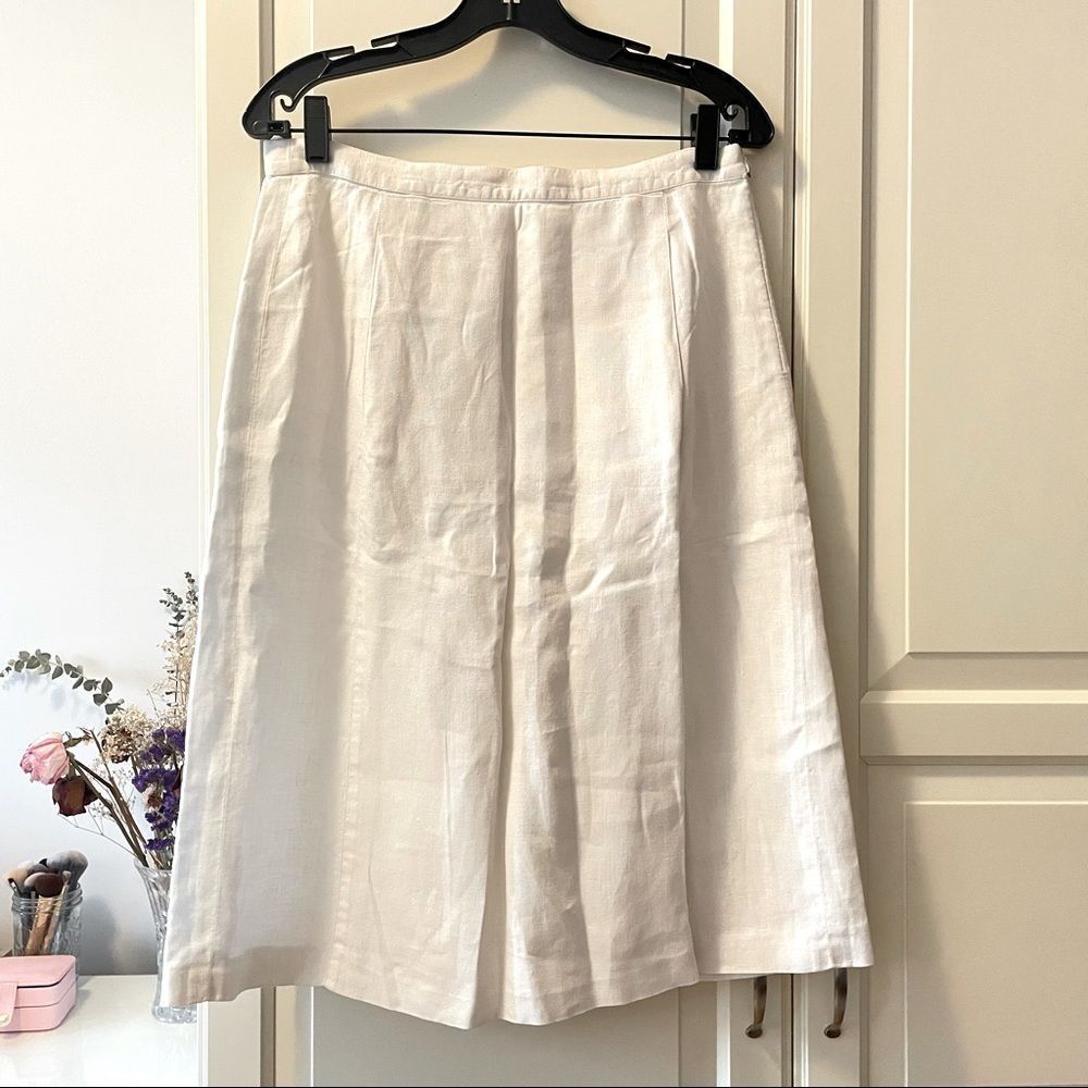 WHITE LINEN PLEATED SKIRT SZ M